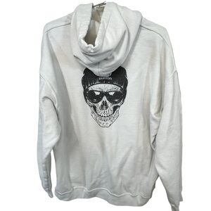 Aged Vintage White Burton area Snowbording Hoodie Skull Art Men’s XL RARE